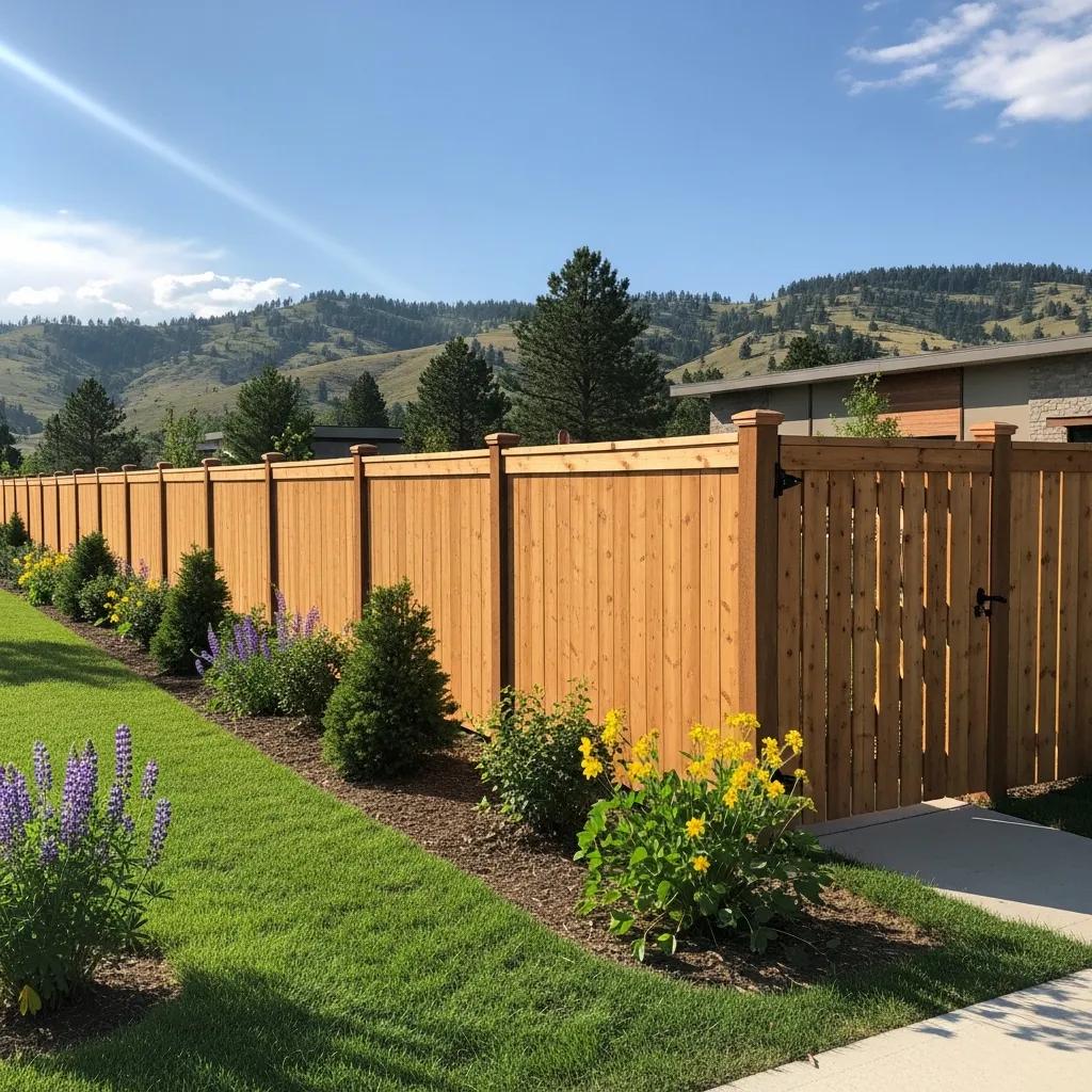 Newly installed wooden fence surrounding a commercial property in Northern Utah
