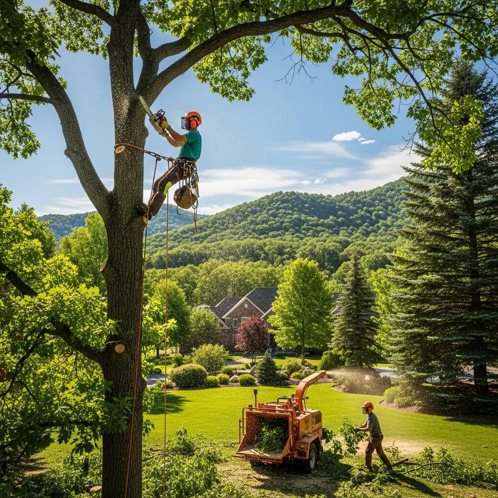 Professional arborist performing tree maintenance in Northern Utah landscape